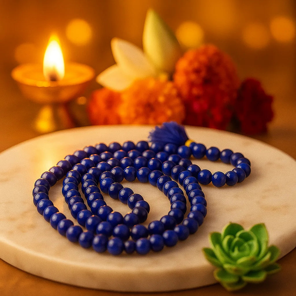 Blue Lapis Lazuli Japa Mala 108 Beads Meditation Prayer Necklace for Spiritual Practice