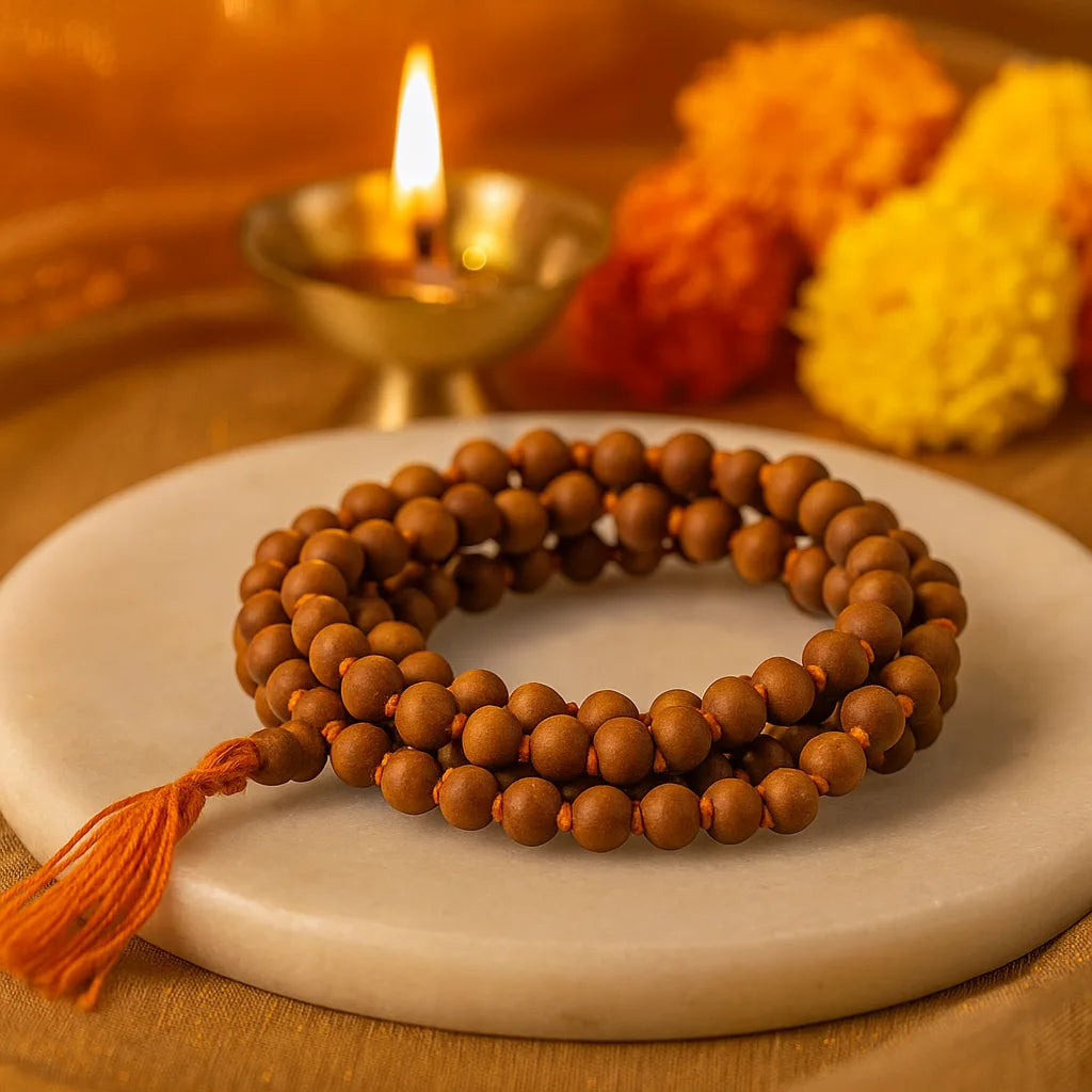 Sandalwood Japa Mala 108 Beads Prayer Necklace for Meditation Puja Yoga and Chanting