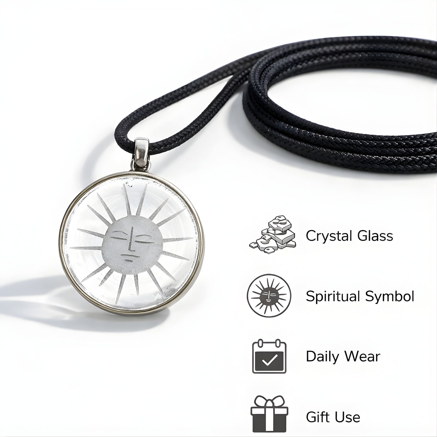 Minimalist Sun Face Glass Pendant Necklace