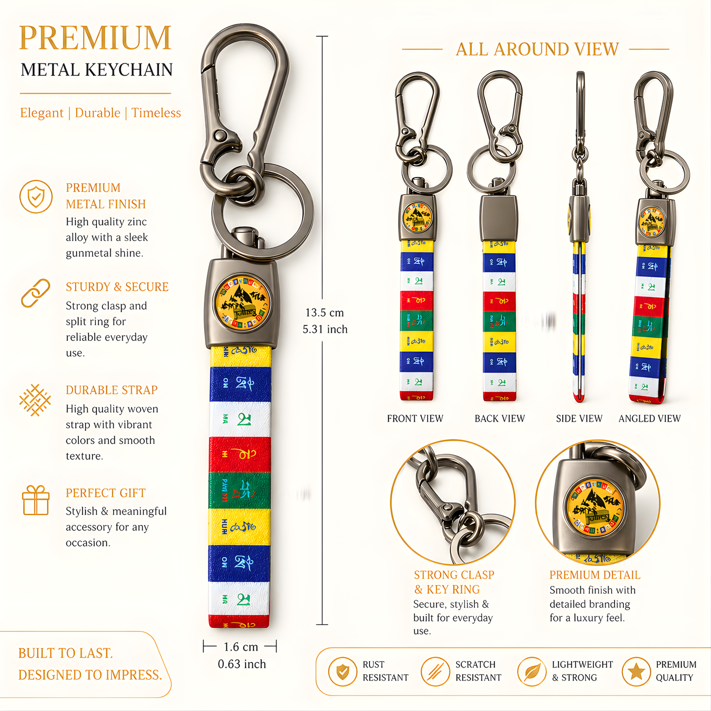 Om Mani Padme Hum Fabric Strap Keychain with Carabiner Clip | Tibetan Buddhist Prayer Flag Keychain