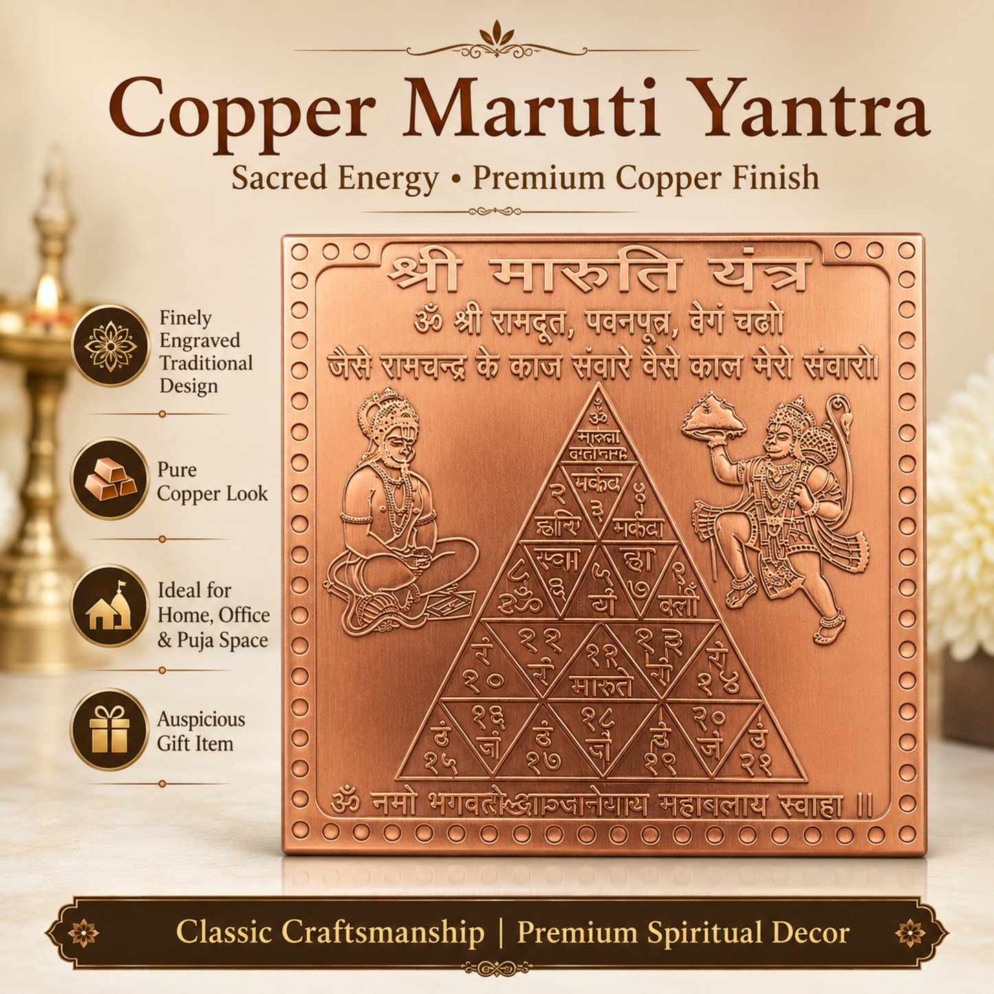 Copper Maruti Yantra | Shri Hanuman Yantra for Protection, Strength, Positive Energy & Pooja