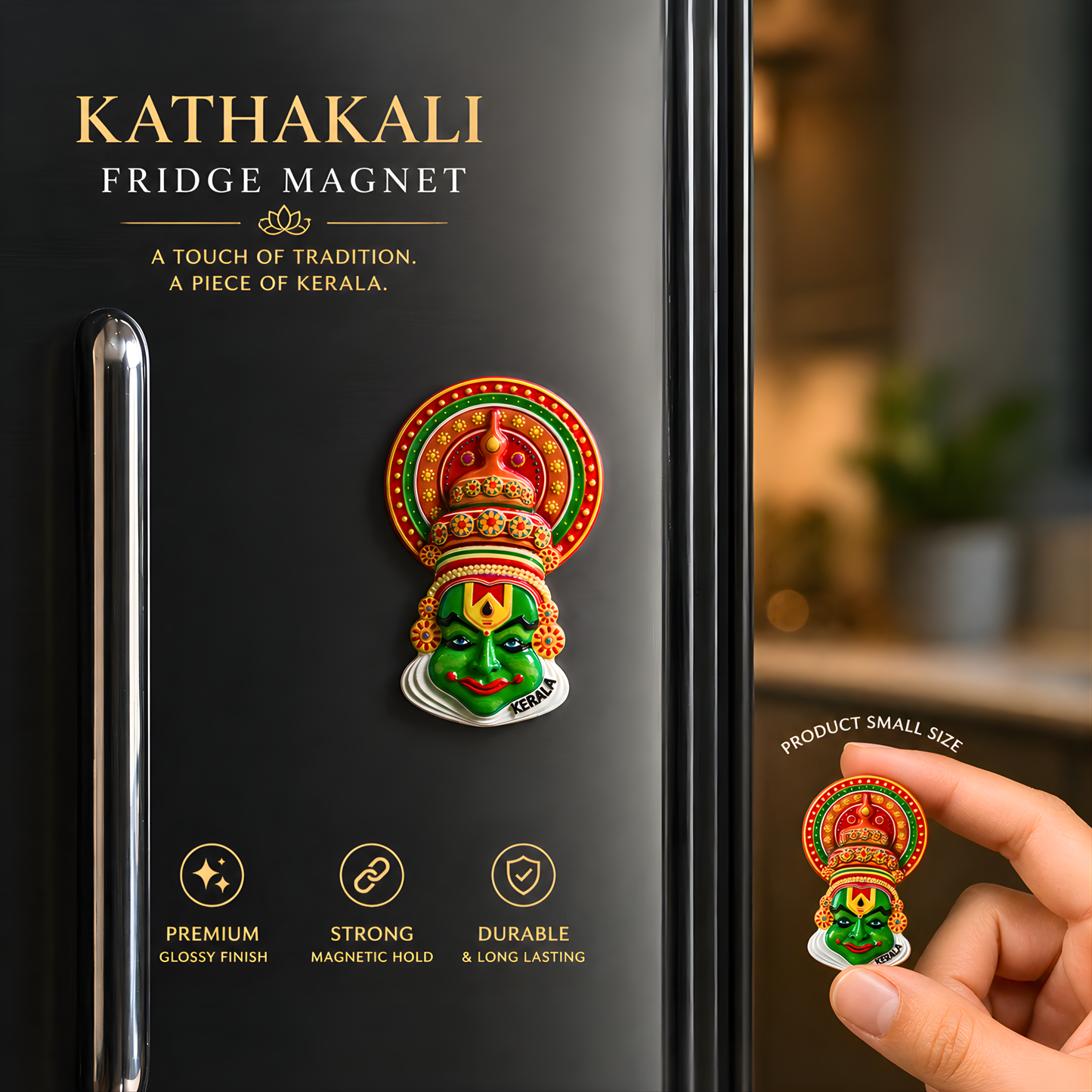 Kathakali Fridge Magnet | Kerala Souvenir Magnet, Polystyrene Decorative Refrigerator Magnet