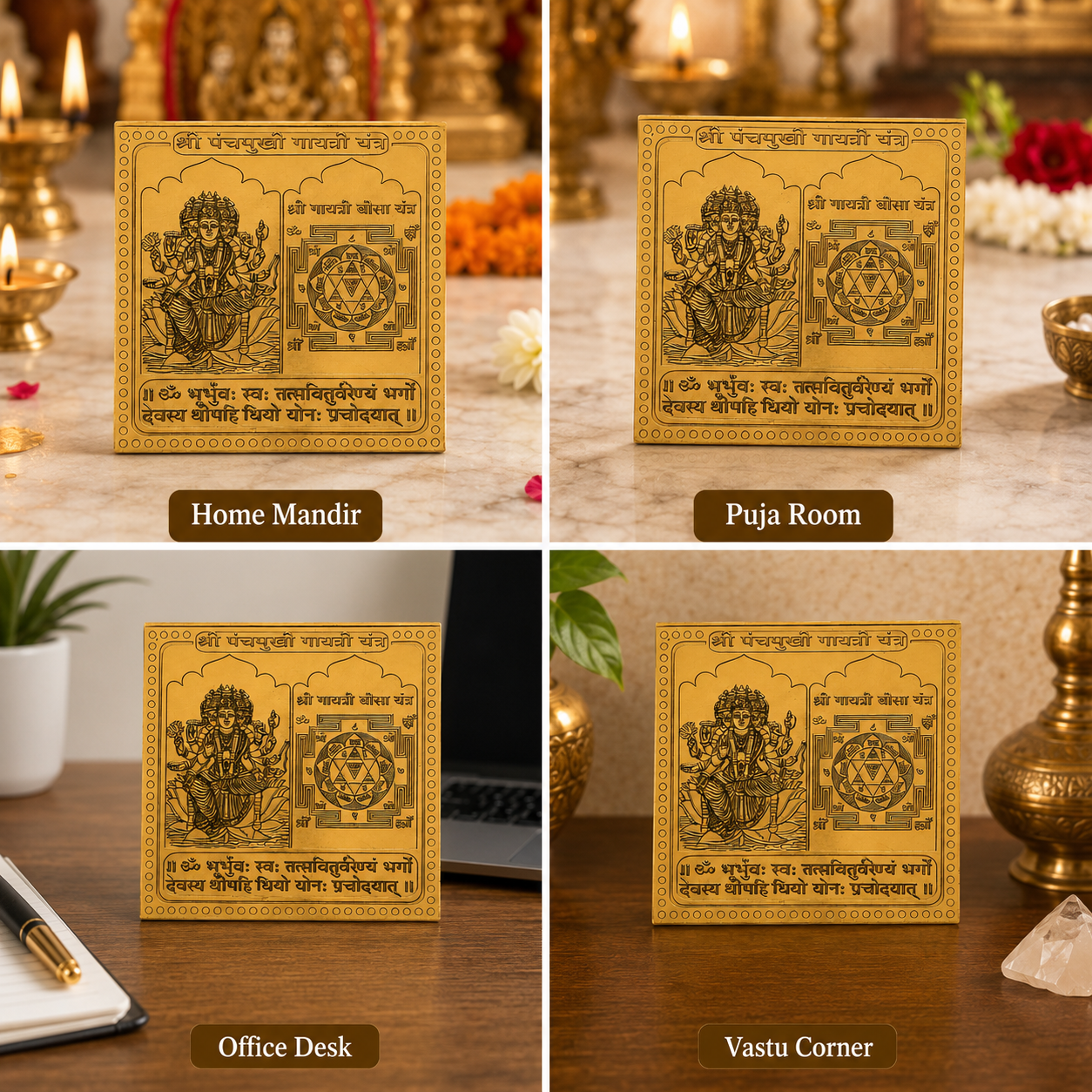 Brass Panchmukhi Gayatri Yantra | Vastu Pooja Yantra for Home, Office & Temple