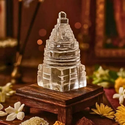 Sphatik Shree Yantra Crystal Meru for Puja Vastu Meditation Home Temple Decor