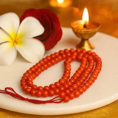 Red Coral Japa Mala 108 Beads for Meditation Prayer Puja and Mantra Chanting