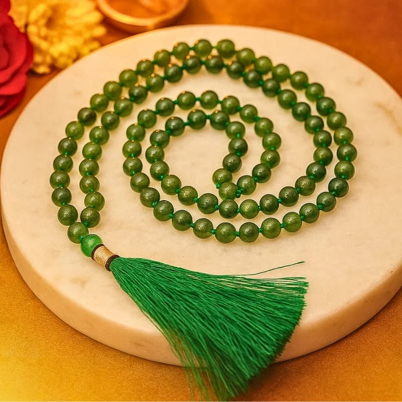 Green Jade Japa Mala 108 Beads for Meditation Prayer Puja and Mantra Chanting