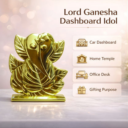 Golden Lord Ganesha Dashboard Idol for Car Home Mandir Office Decor Gift