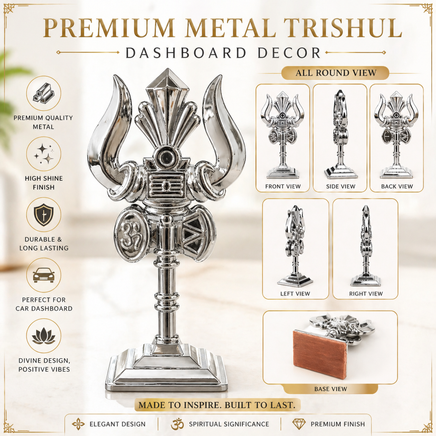 Trishul Damru Om Dashboard Idol with Shivling – Lord Shiva Spiritual Car & Home Decor