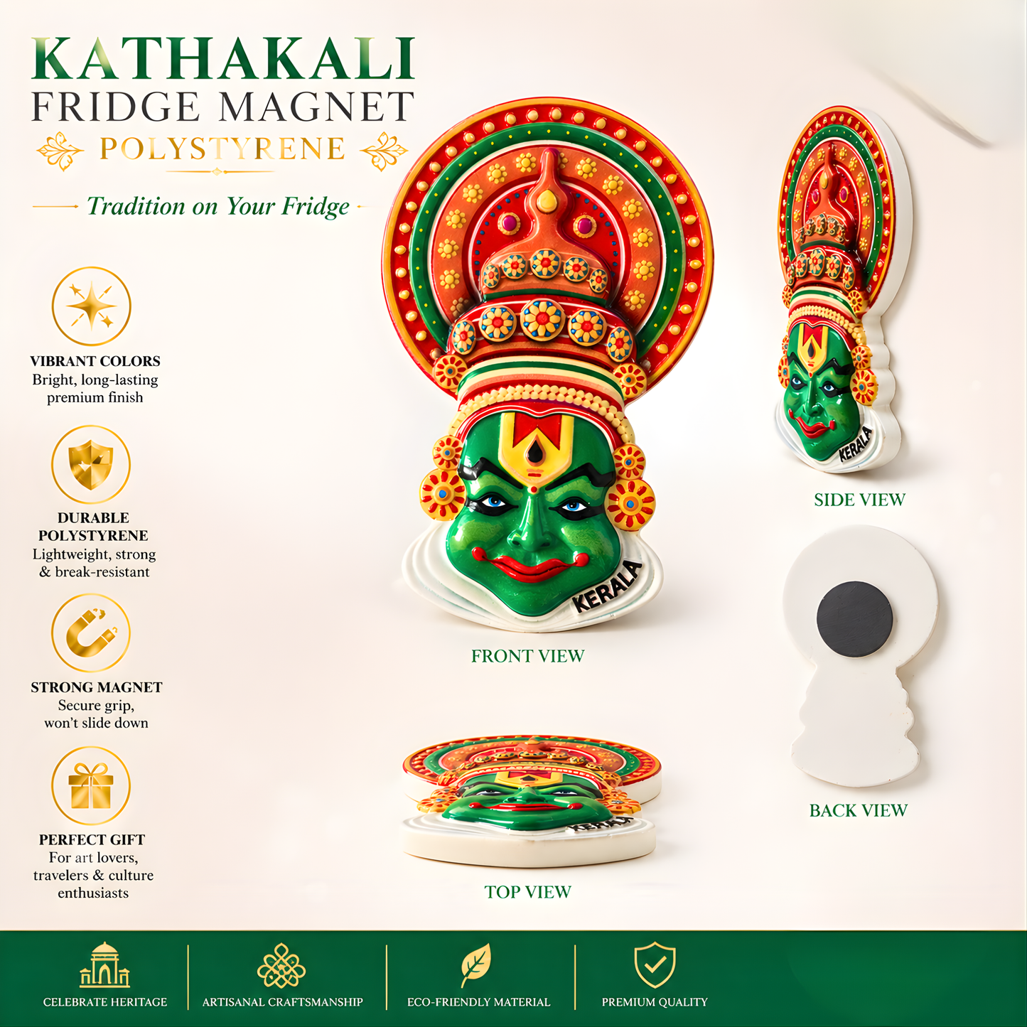 Kathakali Fridge Magnet | Kerala Souvenir Magnet, Polystyrene Decorative Refrigerator Magnet