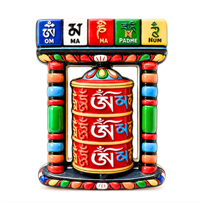 Tibetan Prayer Wheel Fridge Magnet | Om Mani Padme Hum Souvenir, Colorful Buddhist Magnet Gift