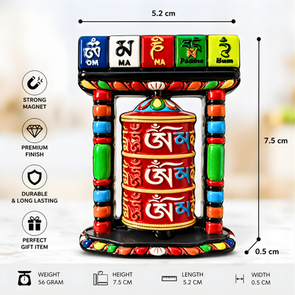 Tibetan Prayer Wheel Fridge Magnet | Om Mani Padme Hum Souvenir, Colorful Buddhist Magnet Gift