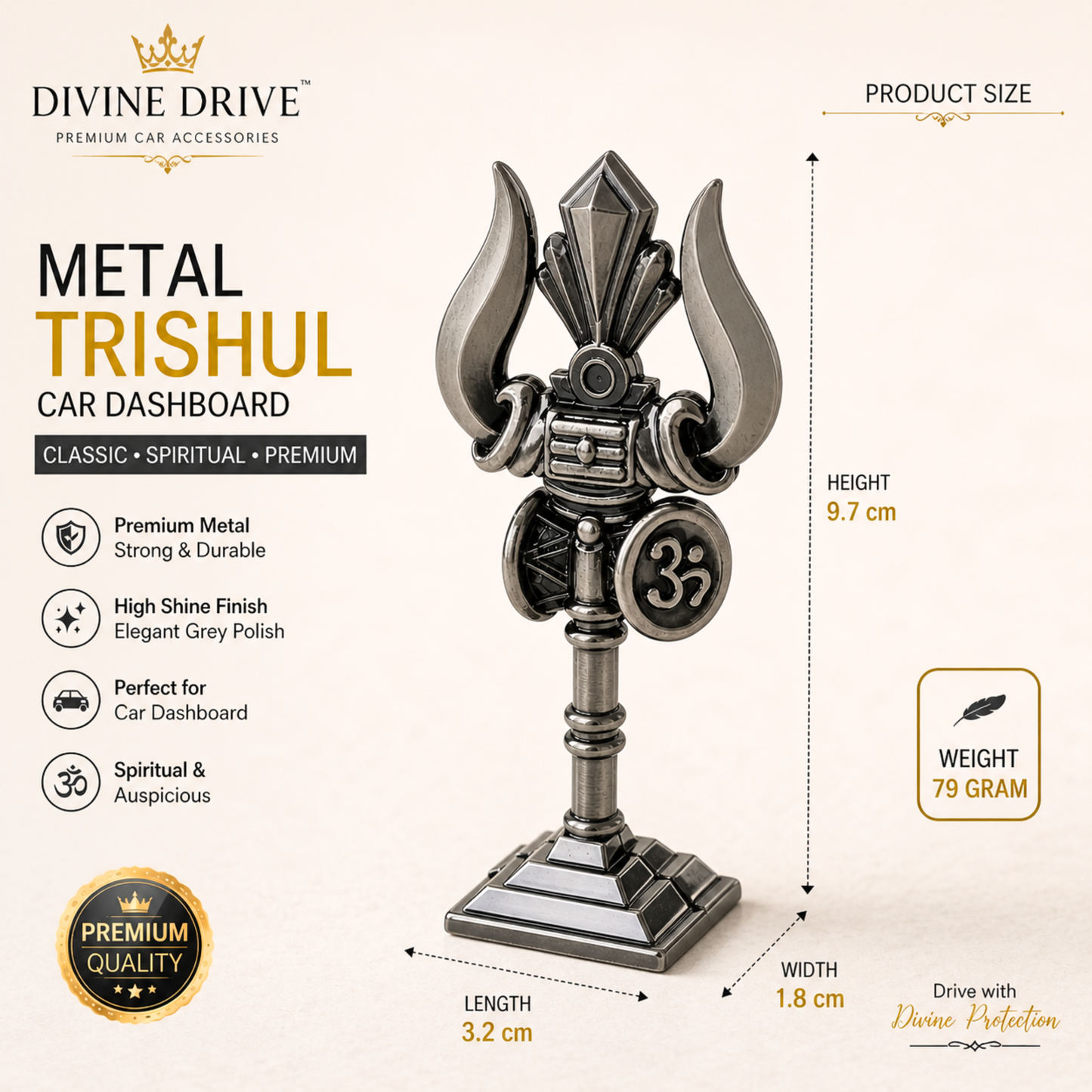 Trishul Damru Om Dashboard Idol with Shivling – Lord Shiva Spiritual Car & Home Decor