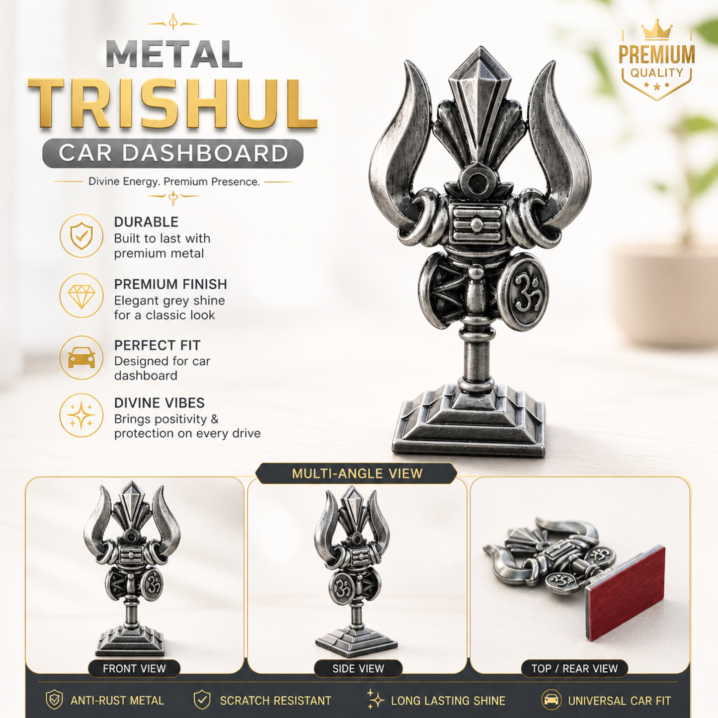 Trishul Damru Om Dashboard Idol with Shivling – Lord Shiva Spiritual Car & Home Decor