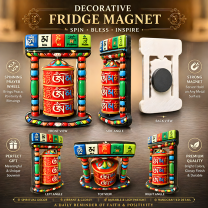 Tibetan Prayer Wheel Fridge Magnet | Om Mani Padme Hum Souvenir, Colorful Buddhist Magnet Gift