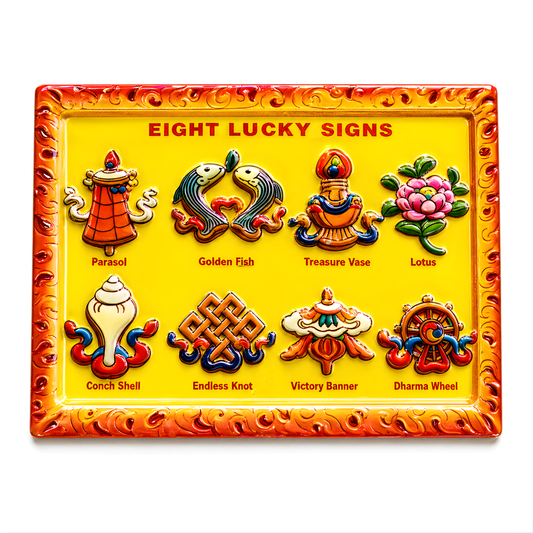 Eight Lucky Signs Fridge Magnet | Buddhist Ashtamangala Souvenir Magnet for Refrigerator, Home Decor