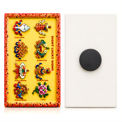 Eight Lucky Signs Fridge Magnet | Buddhist Ashtamangala Souvenir Magnet for Refrigerator, Home Decor