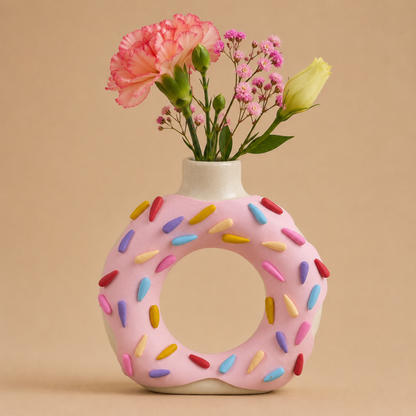 Donut Flower Vase Holder | 3D Aesthetic Donut Planter for Living Room, Dining Table, Centerpiece & Housewarming Gift