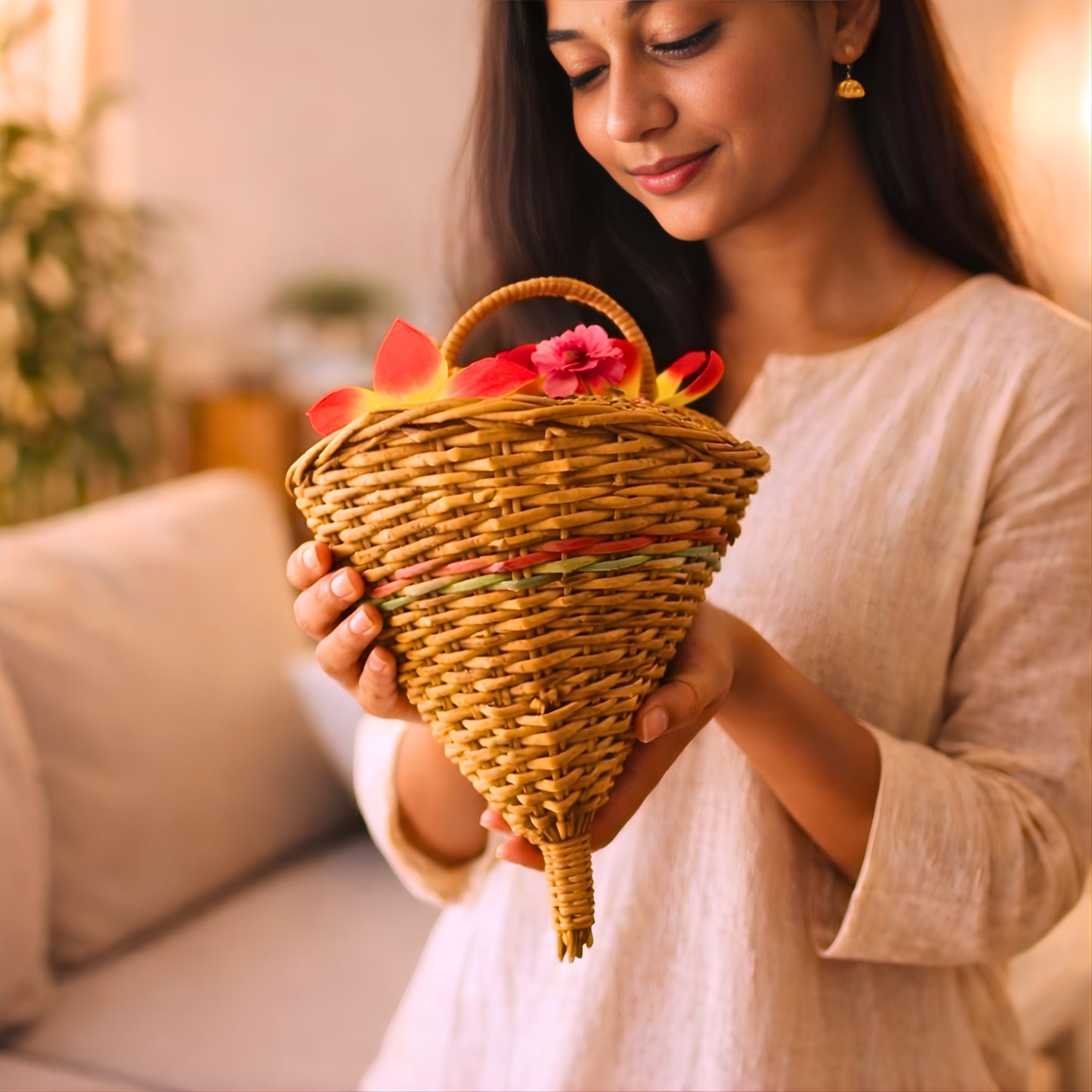 Handcrafted Wall Hanging Wicker Flower Basket