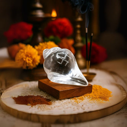 Sphatik Shankh Crystal Conch for Puja Mandir Vastu Spiritual Decor Gift