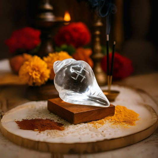 Sphatik Shankh Crystal Conch for Puja Mandir Vastu Spiritual Decor Gift