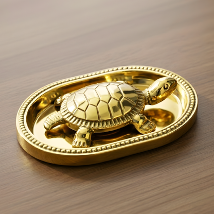 Brass Vastu Tortoise | Feng Shui Turtle on Plate | Good Luck Home Decor
