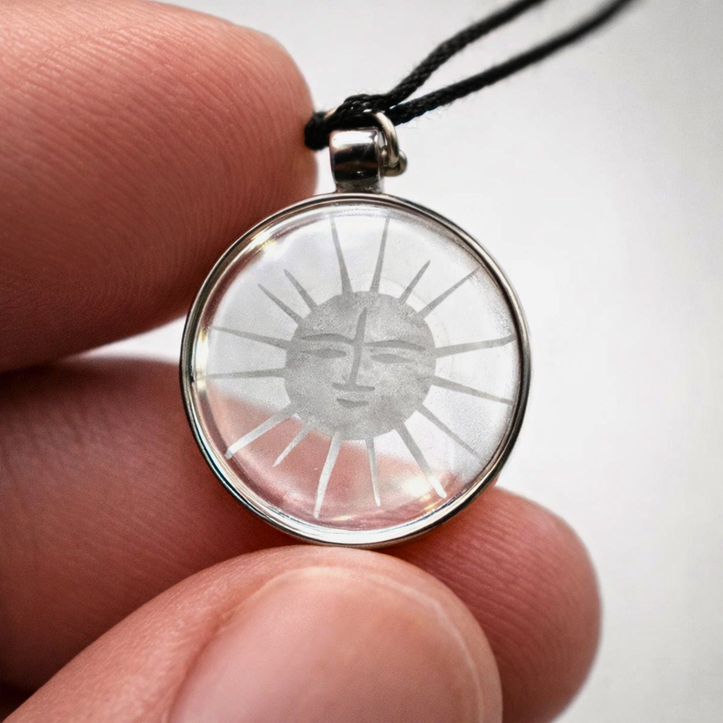 Minimalist Sun Face Glass Pendant Necklace
