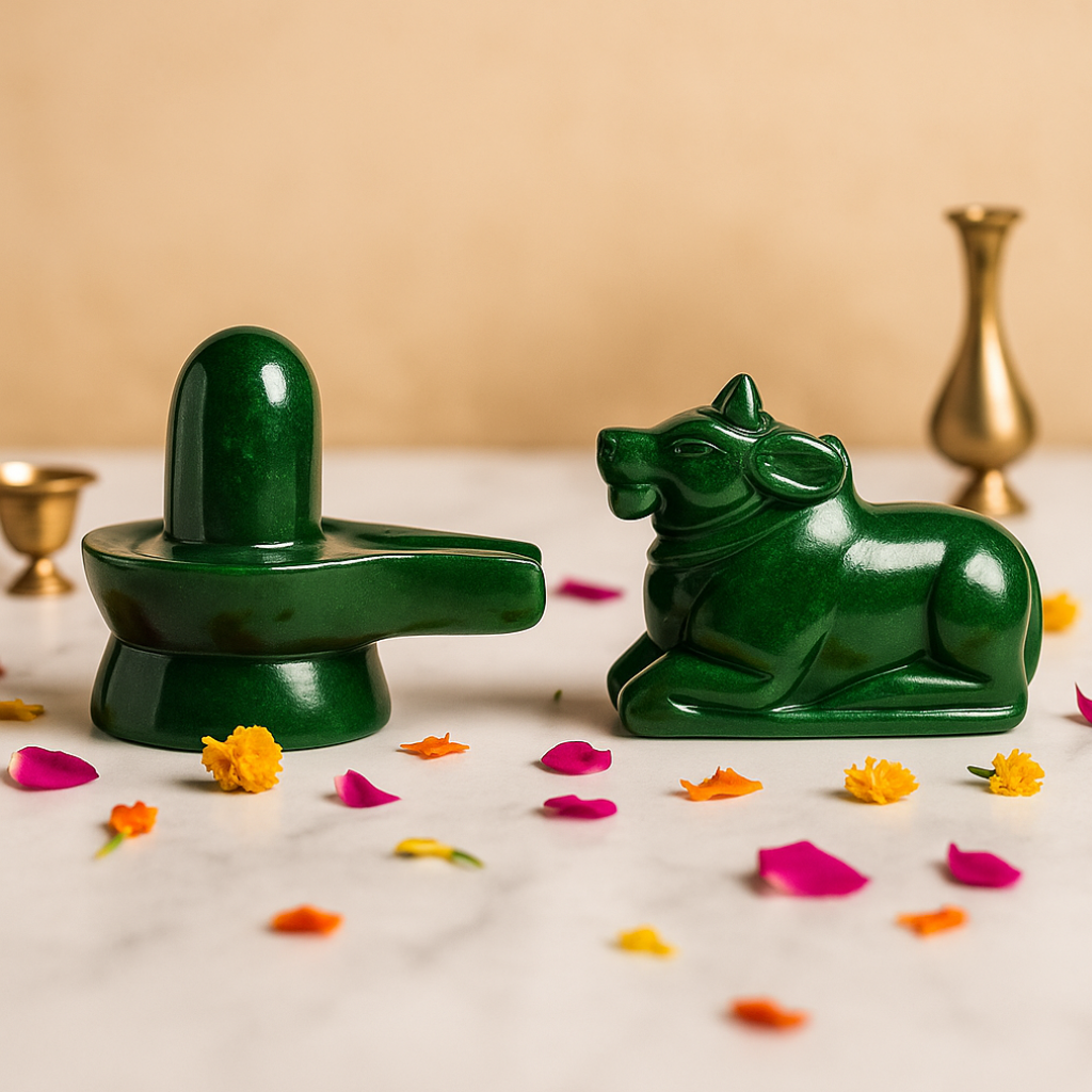 Margaj Shivling with Nandi Idol for Puja Home Mandir Shiva Worship Spiritual Decor