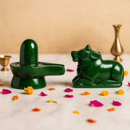 Margaj Shivling with Nandi Idol for Puja Home Mandir Shiva Worship Spiritual Decor
