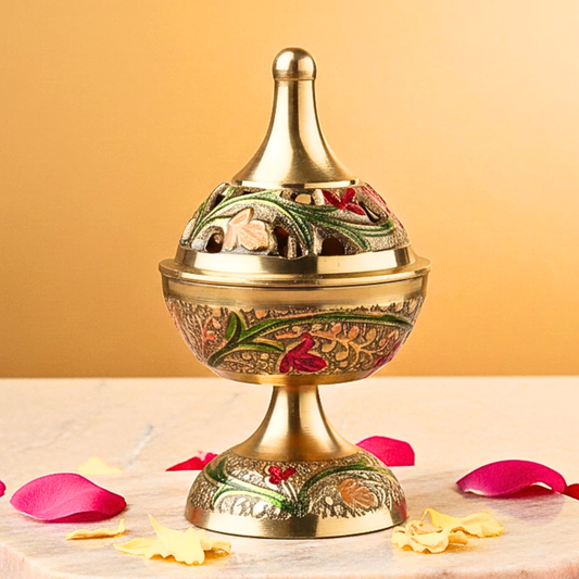 Brass Meenakari Oil Lamp Diya | Handcrafted Akhand Deepak for Pooja, Mandir & Diwali Decor