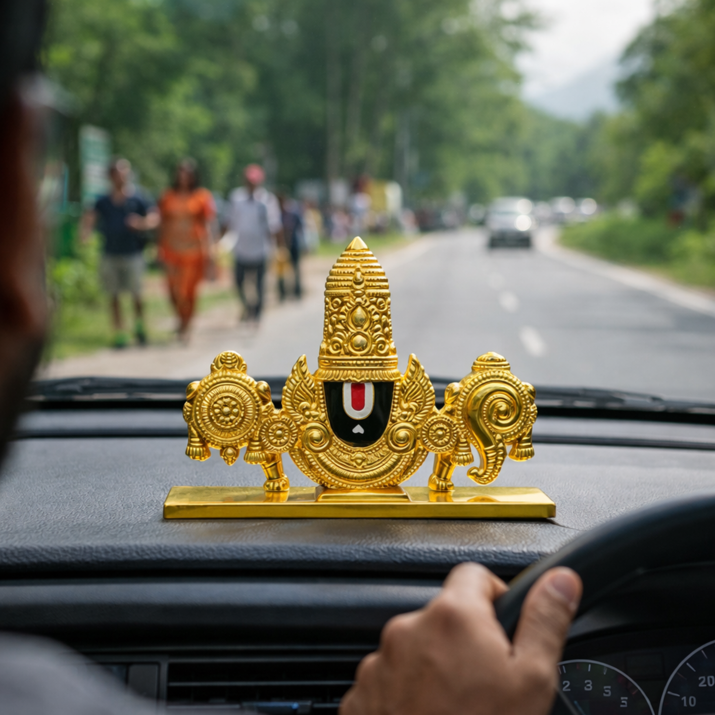 Tirupati Balaji Namam Shankh Chakra Dashboard Idol for Car Home Mandir Office Desk Decor