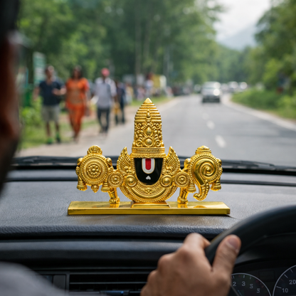 Tirupati Balaji Namam Shankh Chakra Dashboard Idol for Car Home Mandir Office Desk Decor