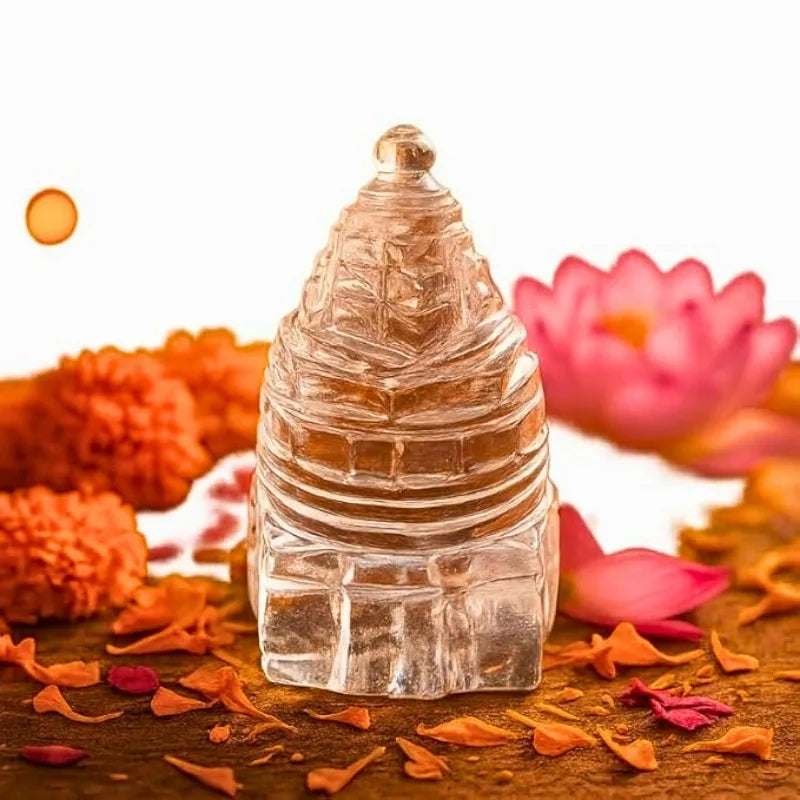 Sphatik Shree Yantra Crystal Meru for Puja Vastu Meditation Home Temple Decor