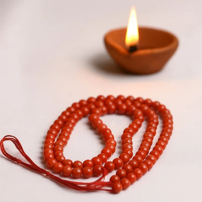 Red Coral Japa Mala 108 Beads for Meditation Prayer Puja and Mantra Chanting