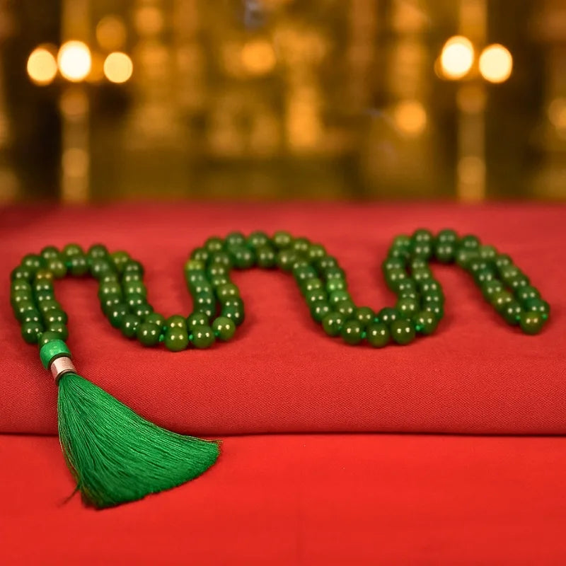 Green Jade Japa Mala 108 Beads for Meditation Prayer Puja and Mantra Chanting