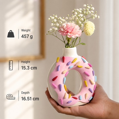 Donut Flower Vase Holder | 3D Aesthetic Donut Planter for Living Room, Dining Table, Centerpiece & Housewarming Gift