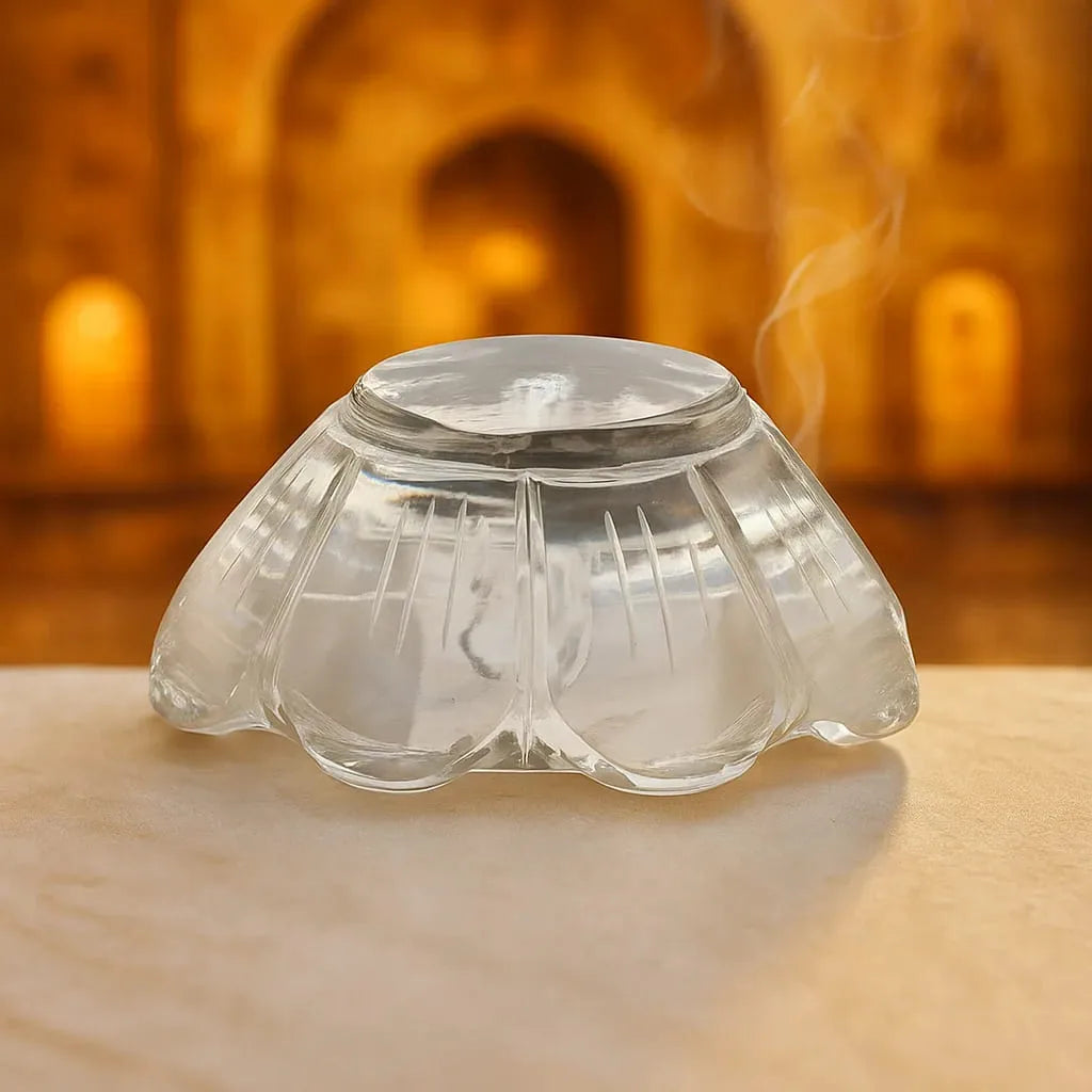 Sphatik Lakshmi Charan Paduka Crystal Footprints for Puja Mandir Worship Spiritual Blessings Decor