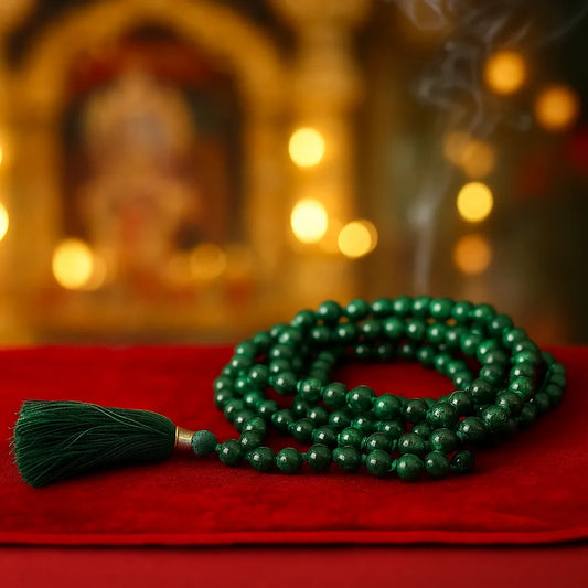 Green Crystal Japa Mala 108 Beads for Meditation Prayer Puja and Mantra Chanting