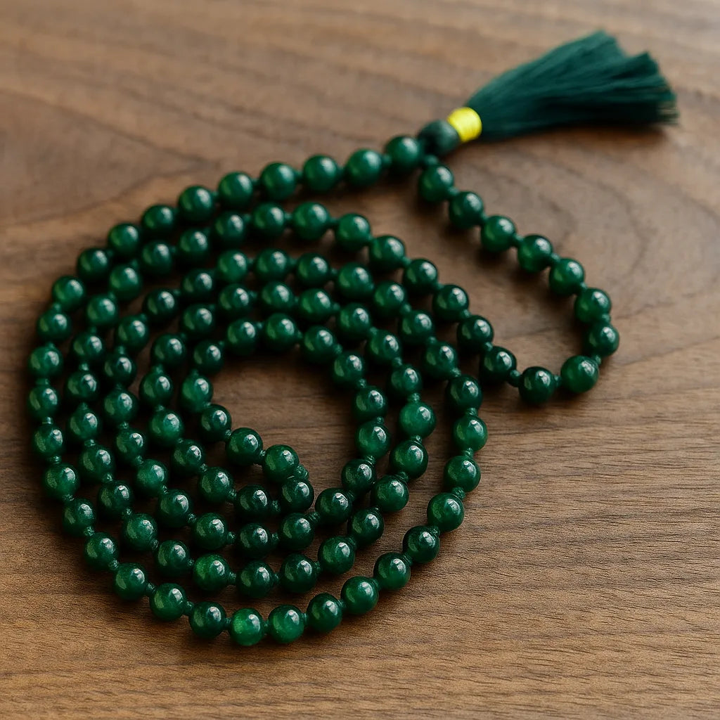 Green Crystal Japa Mala 108 Beads for Meditation Prayer Puja and Mantra Chanting