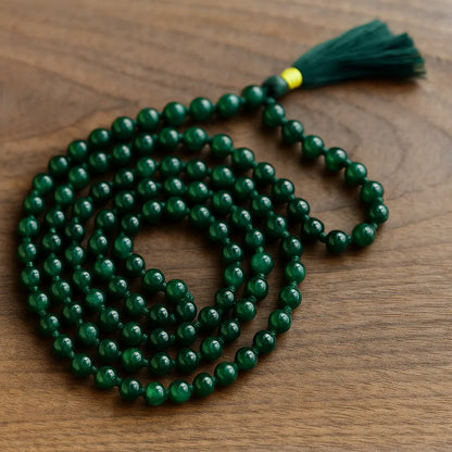 Green Crystal Japa Mala 108 Beads for Meditation Prayer Puja and Mantra Chanting