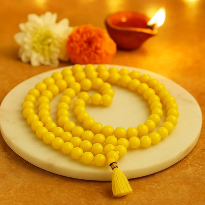 Yellow Sphatik Japa Mala 108 Beads for Meditation Prayer Puja and Mantra Chanting