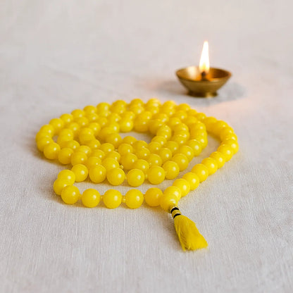 Yellow Sphatik Japa Mala 108 Beads for Meditation Prayer Puja and Mantra Chanting