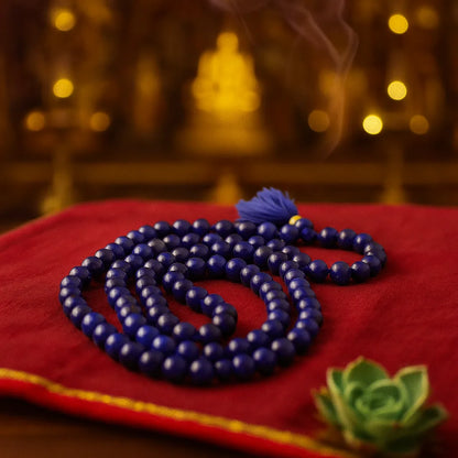 Blue Lapis Lazuli Japa Mala 108 Beads Meditation Prayer Necklace for Spiritual Practice