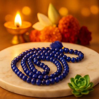Blue Lapis Lazuli Japa Mala 108 Beads Meditation Prayer Necklace for Spiritual Practice
