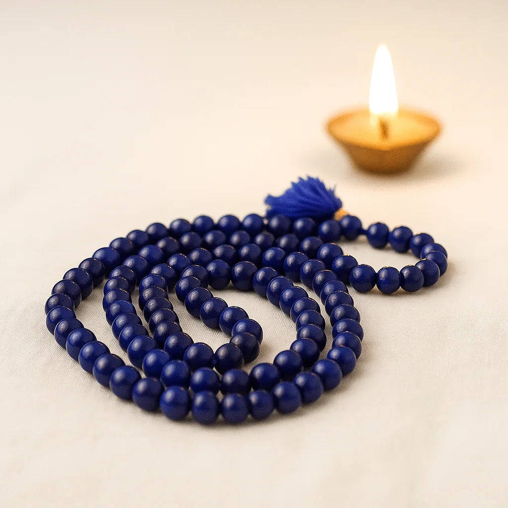 Blue Lapis Lazuli Japa Mala 108 Beads Meditation Prayer Necklace for Spiritual Practice