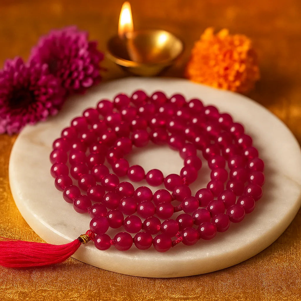 Red Sphatik Japa Mala 108 Beads Crystal Prayer Mala for Meditation Puja Mantra Chanting