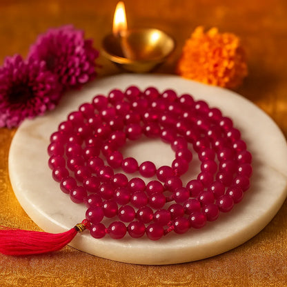 Red Sphatik Japa Mala 108 Beads Crystal Prayer Mala for Meditation Puja Mantra Chanting