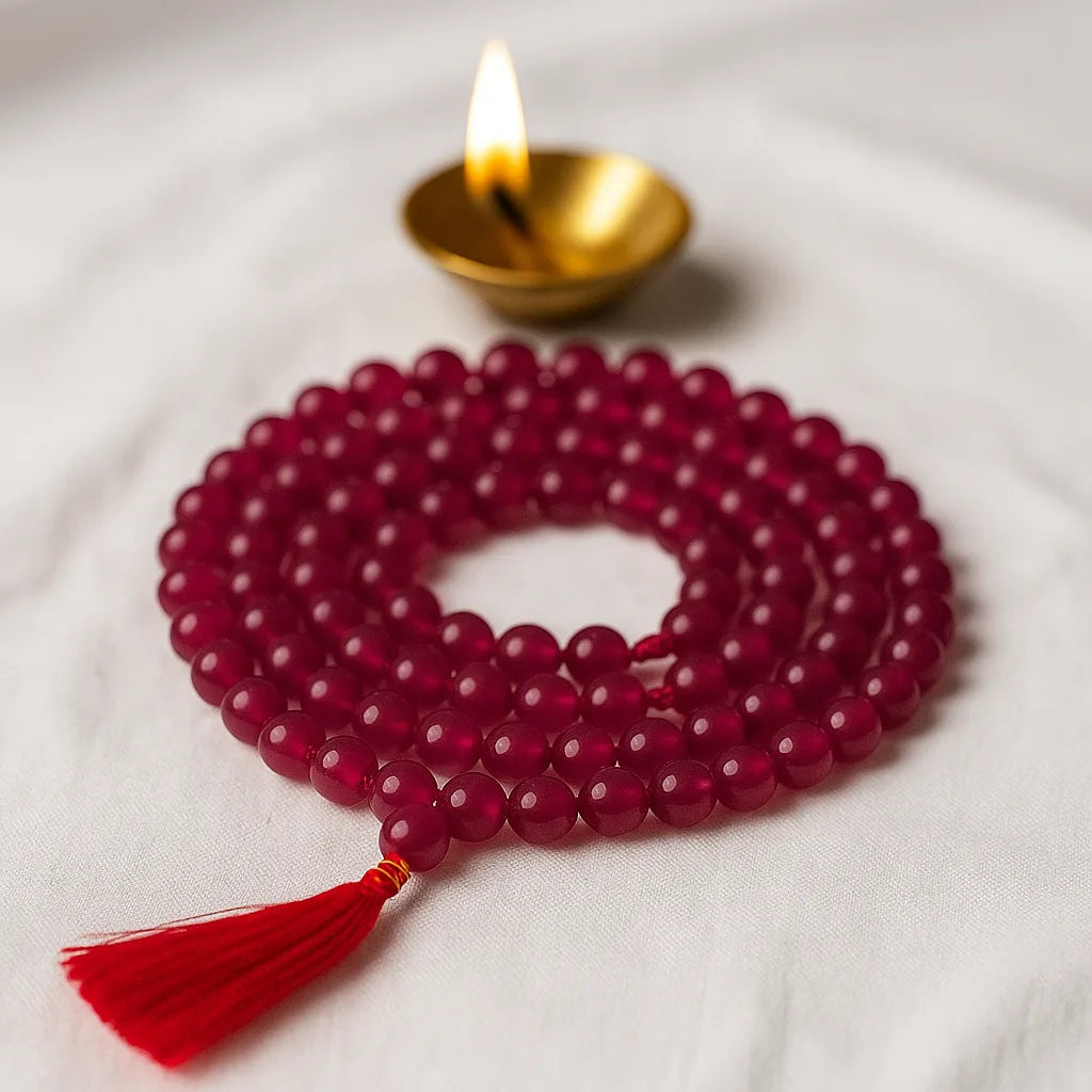 Red Sphatik Japa Mala 108 Beads Crystal Prayer Mala for Meditation Puja Mantra Chanting