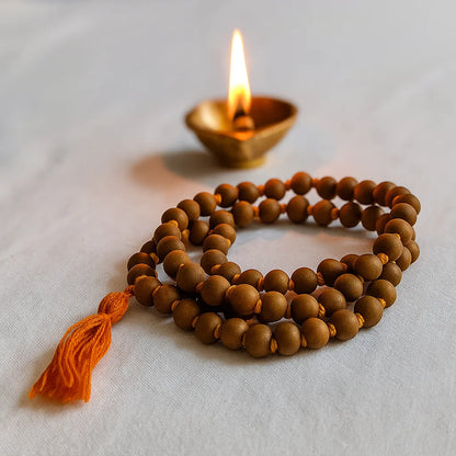 Sandalwood Japa Mala 108 Beads Prayer Necklace for Meditation Puja Yoga and Chanting