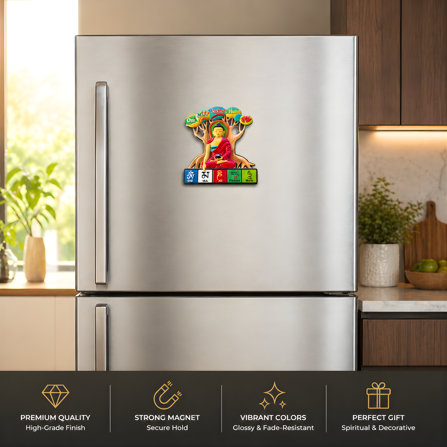 Buddha Om Mani Padme Hum Fridge Magnet | Tibetan Mantra Souvenir