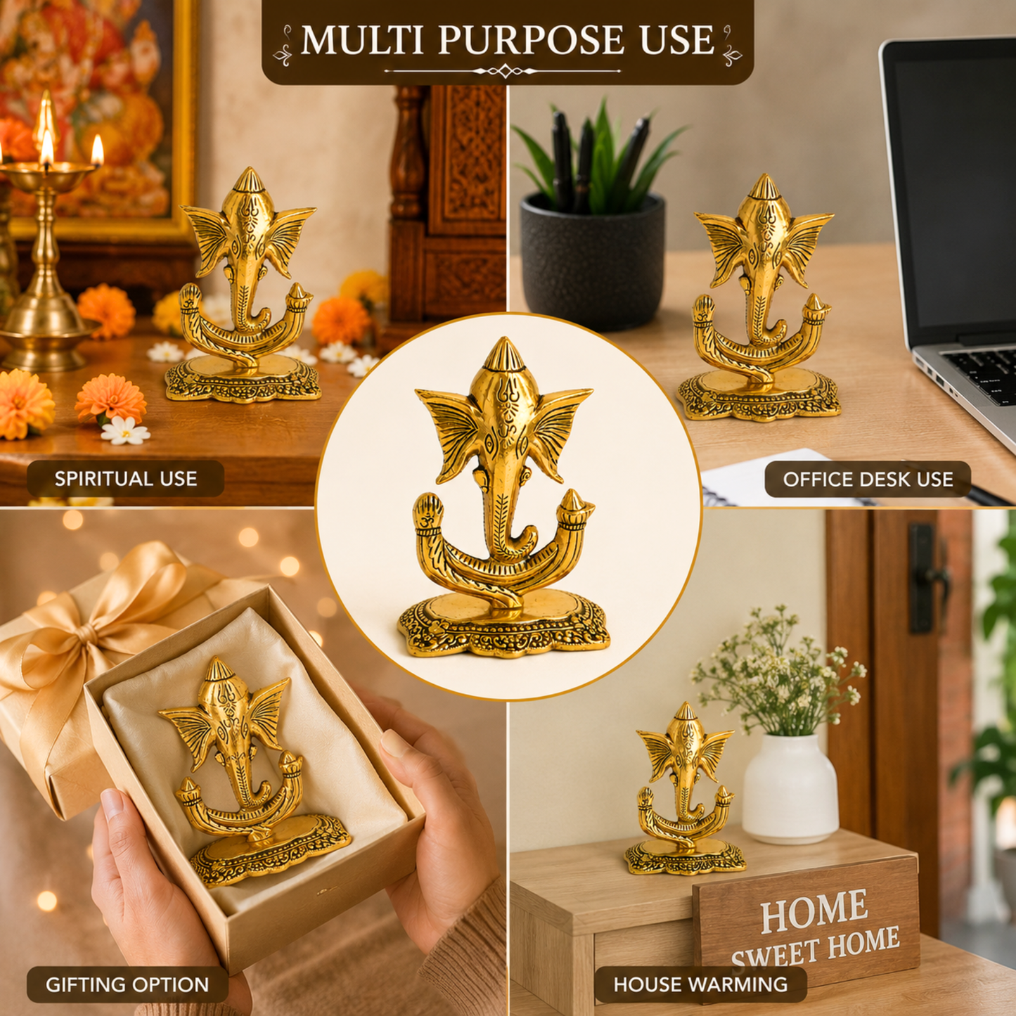 Brass Lord Ganesha Idol for Home Decor | Ganesh Murti for Home Temple, Office Desk